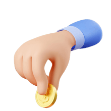 Mão depositando moeda no cofrinho